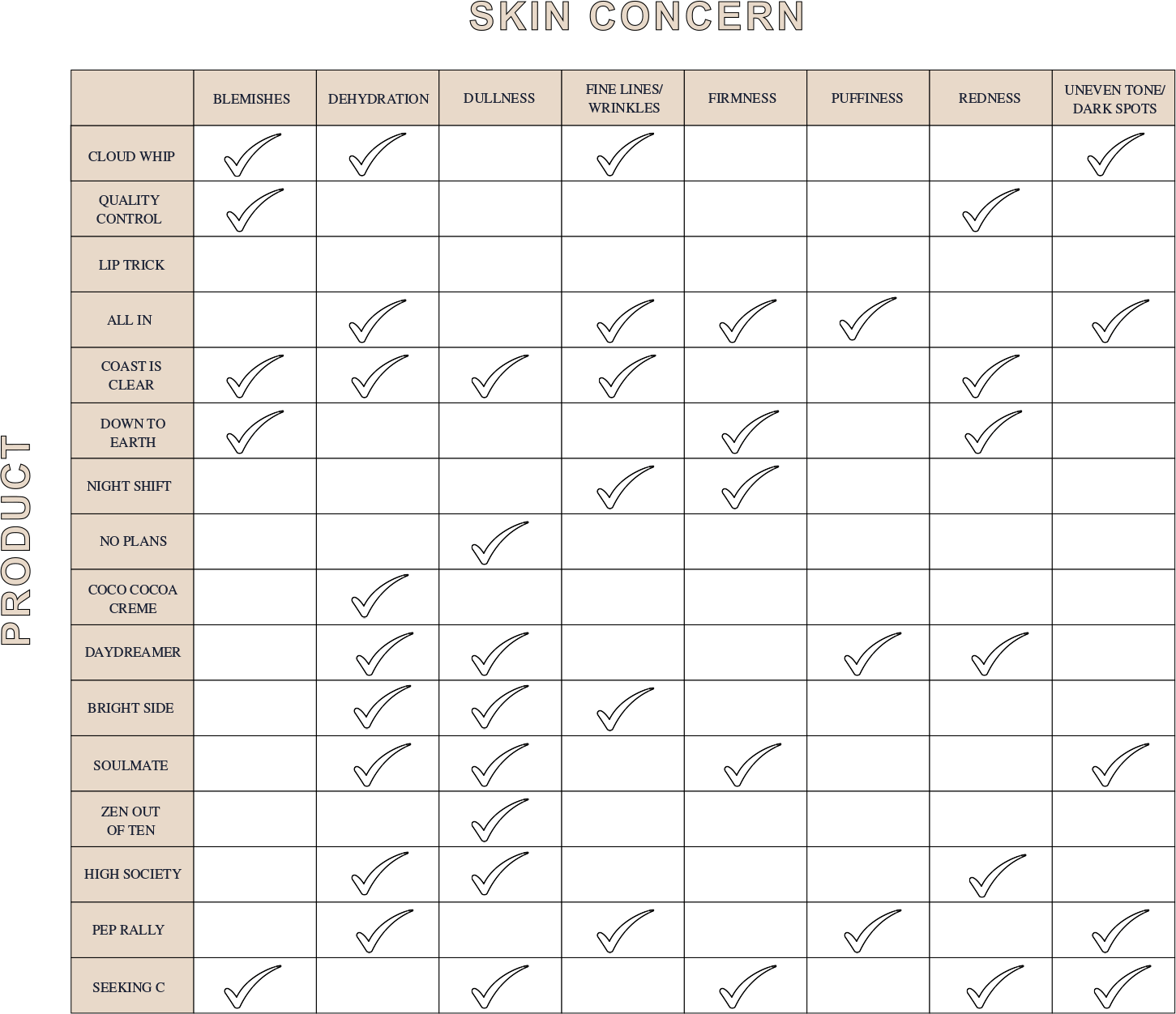 Product and skin concern grid